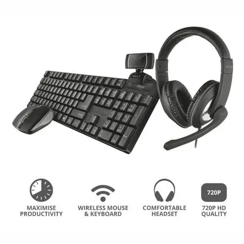 Combo Trust 4 en 1 Home Office Primo Teclado Audifono Mouse Pad Mouse